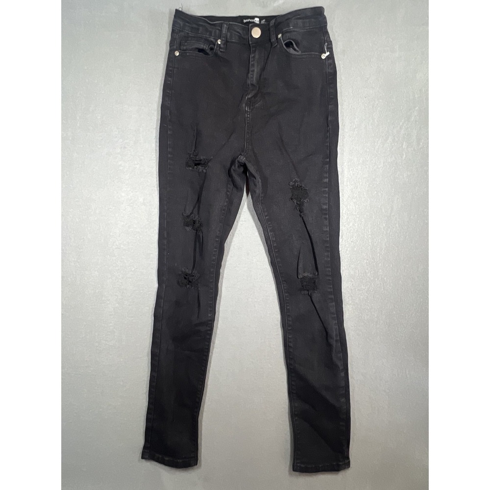 Boohoo Blue Women's Black Distressed Skinny Jeans Size US 4 High Rise Stretch